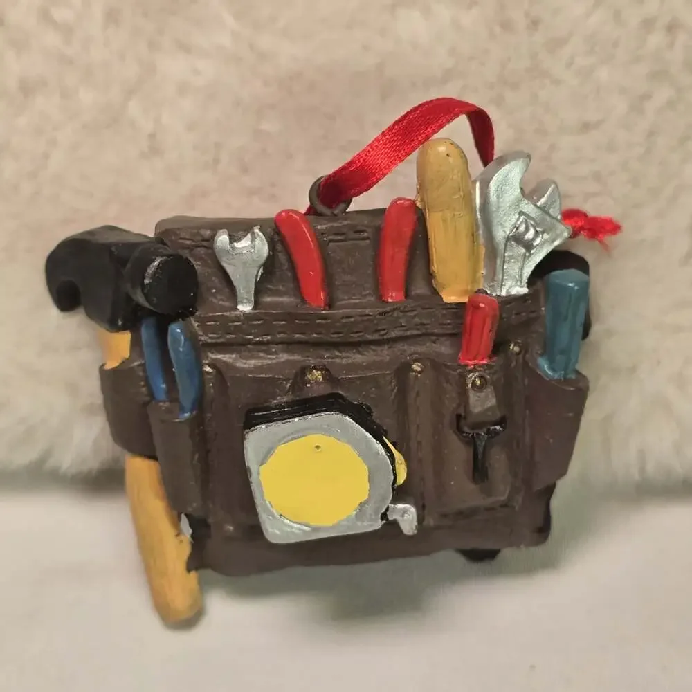 KSA Tool Box & Tool Belt Christmas Ornaments Set of 2 Resin Handyman Carpenter